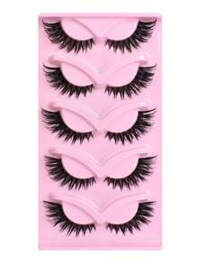 NAIJEMA 5对卡通风格假睫毛，狐狸眼和猫眼形状，卷翘蓬松，貂毛材质，睫毛嫁接，打造自然妆容，适合日常妆容，营造浓密卷翘的睫毛效果 - 黑色 - 查看 5