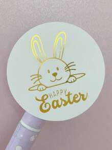 100pcs Round Happy Easter Stickers, 4X4CM Gold Label, Easter Gift Packaging Decoration Stickers