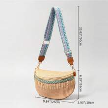 Beaded Tassel Straw Women's Bag Casual Holiday Chest Bag, Hundred Straw Woven Ladies Zipper Crossbody Bag, Bohinia Travel Beach Straw Bag - Multicolor - View 4