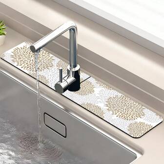 1pc Boho Mandala Printed Sink Faucet Suction Pad, Drainage Pad, Kitchen, Bathroom Sink, Countertop, Drainage Pad, Diatomite Washbasin, And Cuttable Quick-Drying Pad.