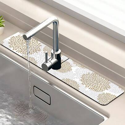 1 peça Tapete de Sucção de Torneira de Afundamento Impresso Mandala Boho, Tapete de Drenagem, Pia de Cozinha, Banheiro, Bancada, Tapete de Secagem Rápida de Pia de Diatomita Lavável e Cortável.