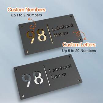 1PC Personalized Custom Modern Hollow-Out Number & Address House Sign, Elegant Black Panel, Custom You Home Number & Address, Outdoor Square Door Plaque, Office, Store Signs, Wall Mount, Waterproof, Personalized Number Marker- Precision Laser-Cut Acrylic, Golden & Silvery Mirror Back, With Installation Nails, Easy To Install, 11*6 Inch, Multi-Functional, Anti-Mold, Ornamental, Reusable, Exquisite, Stylish, For Anniversaries, For Birthdays, For Housewarming, For Graduation