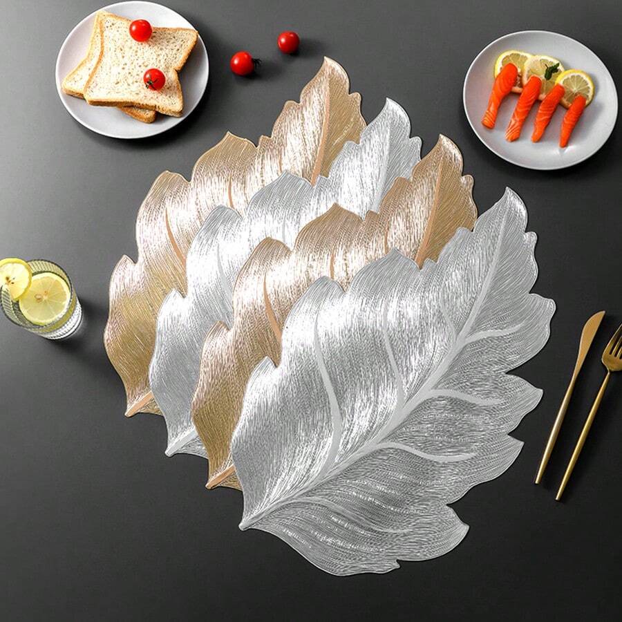 1pc/4pcs/6pcs Nordic 3D Maple Leaf Placemats, PVC Heat-Resistant Anti-Slip Waterproof Table Mats For Dining, Party, Wedding, Holiday Decorations