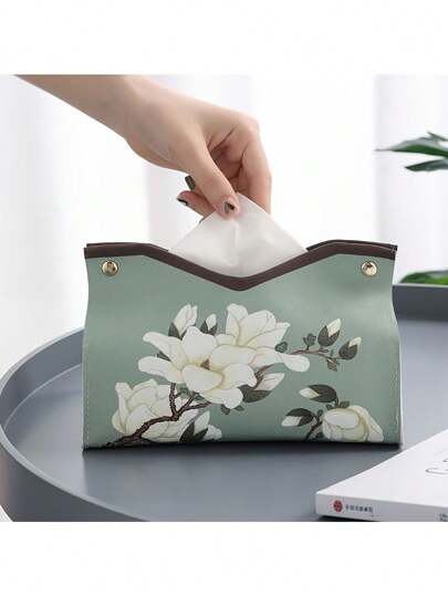 Printed Faux Leather Tissue Box Holder, Waterproof And Easy To Clean, Rectangular Shape, Suitable For Home Living Room Decor, Adorable Room Decoration Home Bathroom Decor Bathroom Organizer Summer