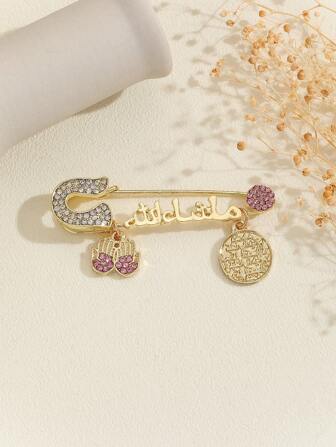 1pc Fashionable Elegant Vintage Gold Color Crystal Rhinestone Brooch Pin