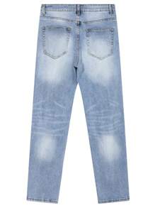 Men's Stretch Regular Fit Straight-Leg Ripped Cotton Fashion Comfort Flex Waist Denim Pants Jeans - 中等水洗藍 - 查看 8