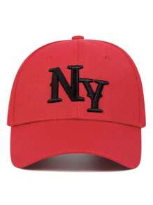 AR 1顶男士字母刺绣棒球帽，印有“NEW YORK”字样，时尚可调节休闲遮阳帽，适合春季、秋季户外活动、旅行、海滩、派对、夏季、假日、节日等场合。 - 紅色 - 查看 2