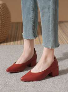 Tacones de plataforma rojos elegantes para mujer, zapatos de tacón medio con punta puntiaguda, cómodos, versátiles, adecuados para todas las estaciones, zapatos de vestir/trabajo de moda coreana - Rojo - Ver 6