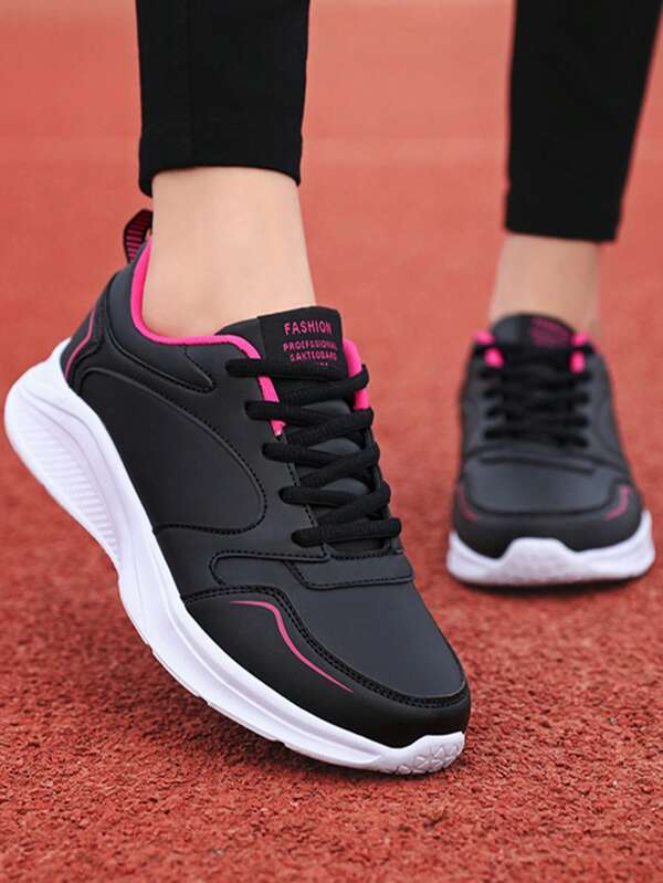 1双女士纯色运动鞋，2025年夏季新款白色圆头低帮厚底防滑鞋，时尚透气厚底学生鞋，女鞋，运动鞋，跑步鞋，春秋新款休闲皮革运动鞋，防水跑鞋，正品软底休闲旅游鞋