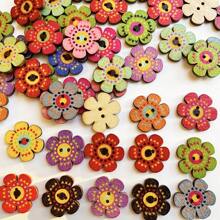 50 Stücke vintage Pflaumenblüten Holzknöpfe, mehrfarbig bemalt mit zwei Löchern für DIY Basteleien, Nähen & Stricken Dekorationen