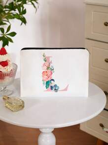 1pc Letters & Flowers Series 203 White With Pink Flowers Teacher's Day Gift Wedding Season Wedding Bridal Party Cosmetic Bag Printed Girls Four Corners Cosmetic Bag Zipper Pouch Toiletries Tote Storage For Travel Storage Bag,Makeup Bag,Cosmetic Bag,Vacation Organizer,Large Capacity Makeup Organizer Makeup Case, For Lipstick, Brush, Skincare, Mobile Phone, Coin, Small Items, For Home,Gift,Vacation And Festival Halloween Christmas Multifunctional Use,Boho Vibes,For Holiday Beach, Bathroom Collection, Bedroom Collection, Large Capacity - Multicolor - View 7