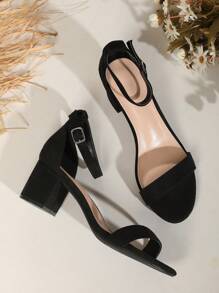 OMS Women's Fashionable Versatile Chunky Heel Strap High Heel Sandals, Open Toe Roman Style Buckle, Breathable Backless