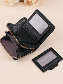 New Lychee Texture Solid Color Short Women's Wallet Korean Style Snap Button Coin Purse Multi-Functional Fashion High-End Wallet Purse Wallet Mini Wallet Small Wallet - Black - View 3