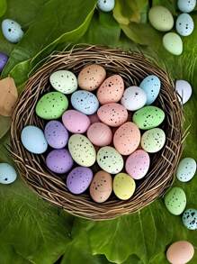 100 piezas de huevos de Pascua, huevos moteados de Pascua, huevos miniatura de colores realistas para decorar coronas, decoración de Pascua, decoración del hogar, decoración de fiestas, huevos falsos, decoración de paisaje en miniatura