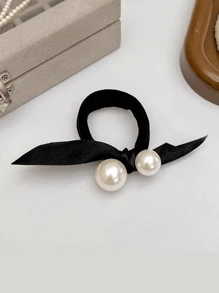 Élégants liens de cheveux élastiques en faux perles et nœud papillon pour femmes, nouveau modèle 2024. Accessoires de cheveux en polyester, supports de queue de cheval, élastiques à cheveux, bandes de caoutchouc pour cheveux, chouchous, corde à cheveux, accessoires de tête élastiques - Multicolore - Voir 17