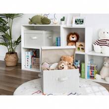 Decorative Storage Boxes, Storage Basket With Lid And Handles, Mixing Of Beige, White & Ivory, Large, 2-Pack - Gray and White Stripes - View 7