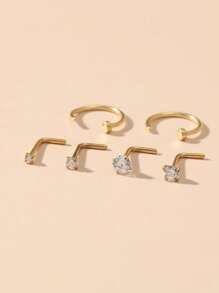 6 件不锈钢爪形 CZ 鼻钉/鼻环，L 形迷你鼻环穿孔首饰 - 金黃色 - 查看 1