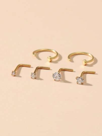 6 件不锈钢爪形 CZ 鼻钉/鼻环，L 形迷你鼻环穿孔首饰