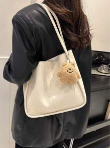 这款女士大容量手提包/单肩包/手提包采用PU材质，配有星星毛绒吊坠，简约的纯色拼接设计，适合日常通勤、商务旅行，也是送给女朋友的绝佳礼物，是女士秋季穿搭的理想之选。 - 彩色 - 查看 8