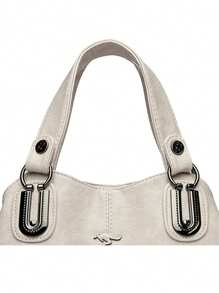 三层大容量设计师手提包，柔软皮革女士单肩斜挎包，2024新款奢华托特包 - 淺灰色 - 查看 9