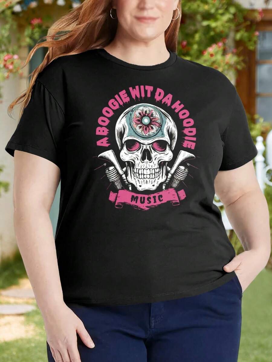 A Boogie Wit Da Hoodie Skull Oversize Women T-Shirt For Women (Large Size) - Music Band Merch - Black - View 1