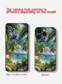 Étui de protection pour téléphone compatible avec 16/15 XR/7/8, 15 Pro Max/12 Pro Max/13 Pro Max/14 Pro Max, 13, 14, 11, 12, P14, P11 Soft Case, P12 Antichoc XS, XR/78P, 78GES2, Série Redmi S24, A03s, A03 Core, A04, A12, A13, A14, A21s, A22, A23, A24, A32, A33, A34, A5, A51, A52, A53, A54, A71, A72, A73, S20 Fe, S21, S22, Série Redmi, Redmi 9, Redmi 9a Étui étanche aux chocs et résistant aux rayures avec motif d'arbre de noix de coco sur la plage