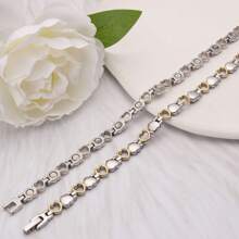 1pc Heart-Shaped Magnetic Bracelet, Stainless Steel Bracelet With Adjustable Sizing Tool Jewelry Gift (Silvery+Golden)