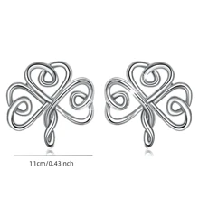 925 纯银精致镂空四叶草心形耳钉，防过敏，百搭个性风格