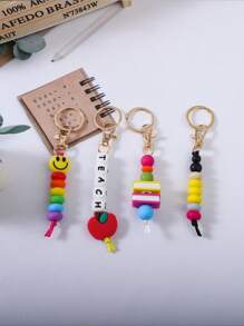 1pc Abacus, Smiling Face, Apple, Book Silicone Beaded Keychain, Women Backpack Pendant Accessory, Back To School, Teacher's Day Gift