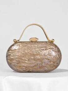 Fashionable Acrylic Round Crackle Box Evening Clutch Bag, Romantic Wedding Luxury Rhinestone Handbag, Decorative Evening Dress Formal Party Crossbody Chain Purse For Bride