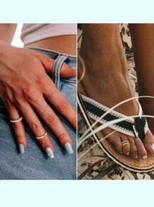 4Pcs Stainless Steel Toe Rings For Women Adjustable Toe Ring Set Simple Cute Thin Band Beach Summer Foot Jewelry Golden Silvery Rose Golden