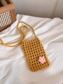 1 件可爱休闲清新镂空纯色钩针迷你手机包,轻便可折叠,饰有小花,女士度假斜挎包,适合度假、日常通勤、休闲购物和时尚服饰搭配,与钩针套装完美搭配,度假必备,可爱风。 - 彩色 - 查看 10