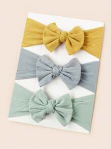 Set de 3 diademas de punto suave y transpirable con lazo plisado para bebé, ideal para primavera/verano - Multicolor - Ver 1