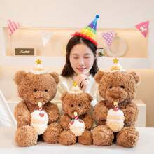New Lane Family Birthday Cake Bear Plush Toy Cartoon Animal Hug Series Birthday Hat Gift Bear Hug Pillow, Soft Cute Home Sofa Bear Decoration To Accompany Children To Appease Dolls Colorful Easter Gifts To Male And Female Friends Birthday Gift (Because The Fabric Is Batch Production, There Will Be Some Faint Color Difference, The Real And Publicity Pictures Close)