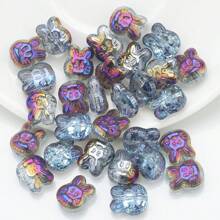 30 piezas/Paquete Cuentas con cabeza de conejo de vidrio enchapado de 10*12mm con agujero, material de manualidades para pendientes/collares/encantos/llaveros/cadenas de teléfono