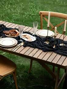 1pc/2pcs Black Pleated Table Runner, Transparent Rustic Cheesecloth Tablecloth, Folding Table Runner Tablecloth, Table Cover, Party Favor, Birthday Gifts For Birthday Decor, Wedding Decor, Holiday Babe Shower Decor Home Decor Party Decor Room Decor Table Decoration Kitchen Decor Table Cloth