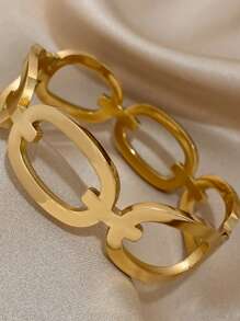 1 pièce Bracelet circulaire épais à maillons Bracelet en acier inoxydable géométrique pour femmes, Bracelet large doré pour empiler, bijou de fête d'anniversaire et usage quotidien