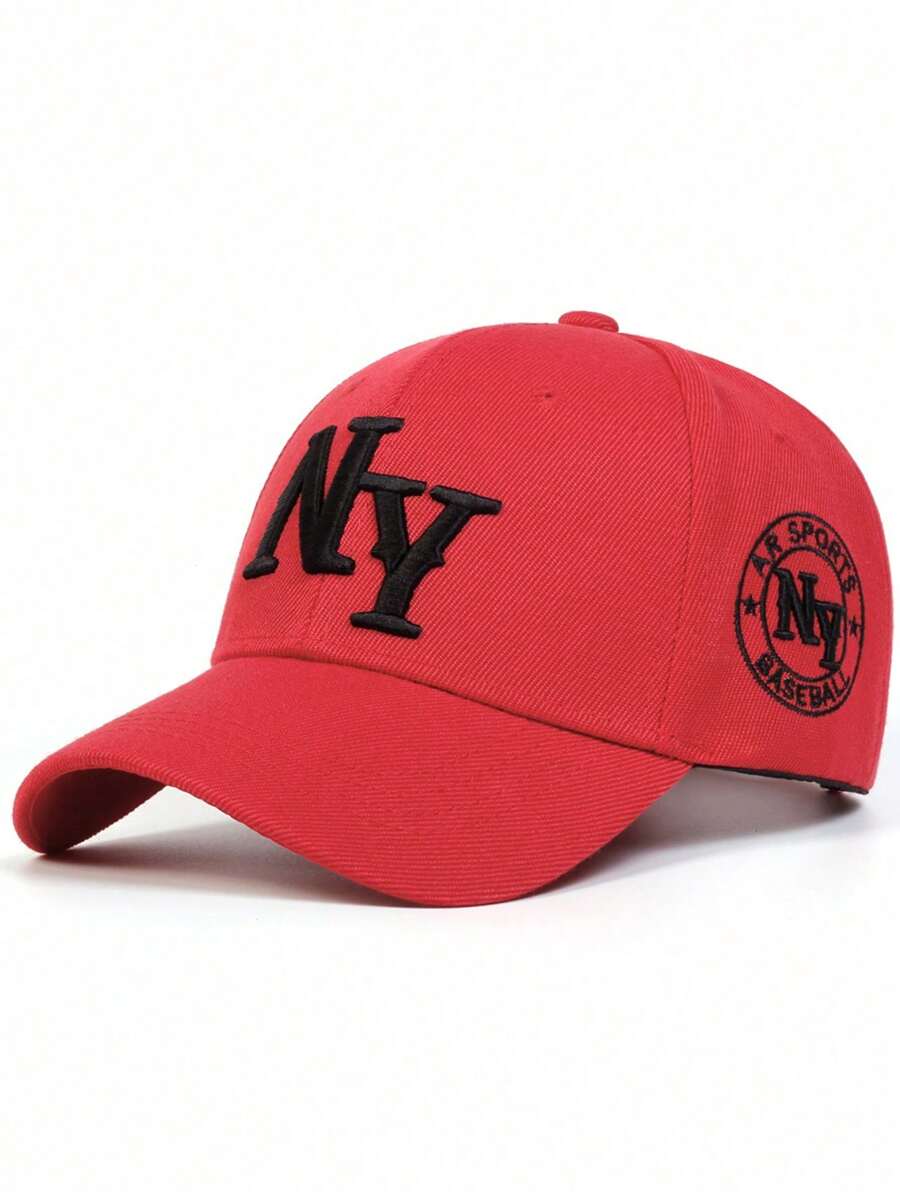 AR 1顶男士字母刺绣棒球帽，印有“NEW YORK”字样，时尚可调节休闲遮阳帽，适合春季、秋季户外活动、旅行、海滩、派对、夏季、假日、节日等场合。 - 紅色 - 查看 1