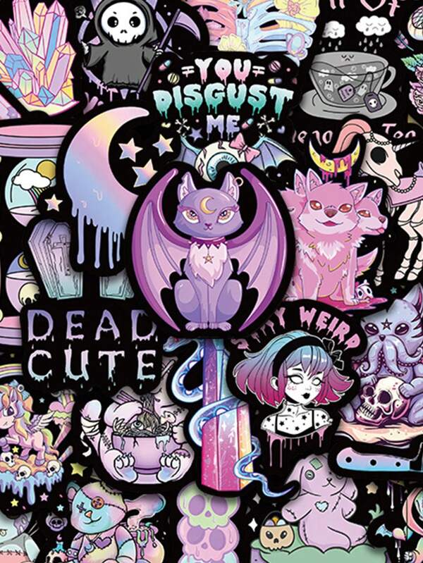 1 Pacote 56 peças Adesivos em Estilo Gótico Doce & Escuro, Adesivos Personalizados para Scrapbooking, À Prova d'Água, para Decoração de Caderno, Guitarra, Skate, Materiais Escolares, Volta às Aulas