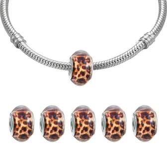 5pcs Leopard Print ABS Silver Plated Copper Charms, Charms For Bracelets, 3D Colorful Flower Wreath Charms,DIY Bead Charms, Jewellery Gifts For Women, Bracelet Not Include