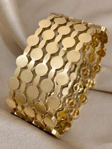 1pc Wide Version Bracelet Stainless Steel Wide Bracelet For Women Chunky Cuff Bracelet For Daily Party Birthday Valentine Jewelry Gifts - Yellow Gold - View 7