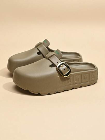  Women's Thick Sole Hollow Out Sandals, New Classic Beach Shoes For Outdoor Wear With Buckle Strap EVA Slippers