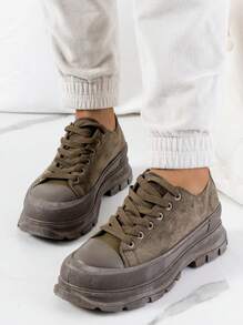Gemre Fashion Casual Contrast Color Thick Sole Sneakers - Khaki - View 1