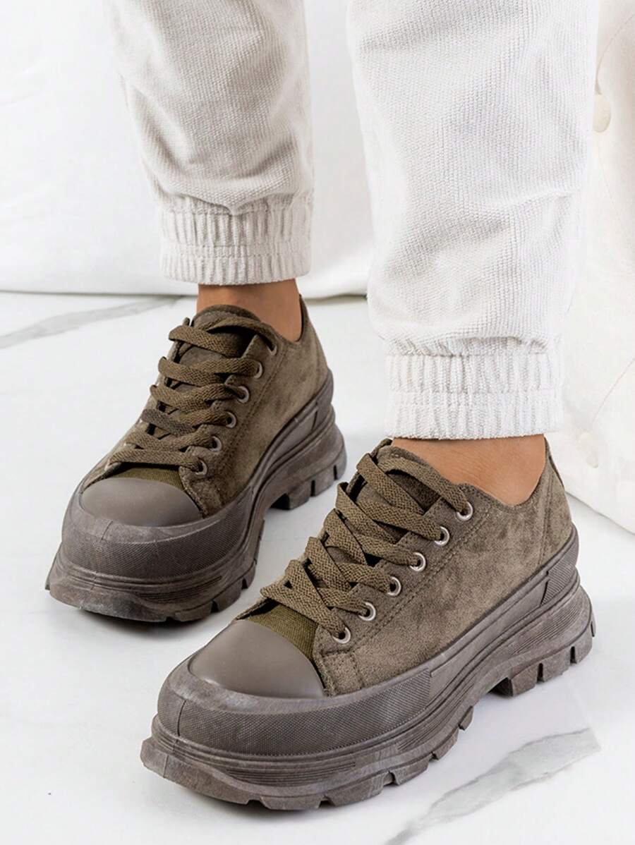Gemre Fashion Casual Contrast Color Thick Sole Sneakers - Khaki - View 1