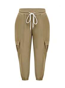 Plus Size Women Drawstring Waist Casual Loose Fit Pants