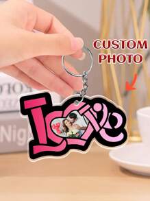 1 pieza Llavero con foto de pareja personalizado, Regalo de pareja personalizado con foto con forma de corazón, Llavero con foto personalizada exclusiva, Llavero con forma de "Te amo", Llavero de anillo abierto de acero inoxidable, Accesorio de pareja personalizado único