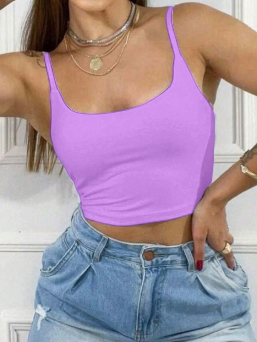 Women's Suplex Strap Crop Top For Summer - Lilac Purple - View 1
