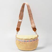 Beaded Tassel Straw Women's Bag Casual Holiday Chest Bag, Hundred Straw Woven Ladies Zipper Crossbody Bag, Bohinia Travel Beach Straw Bag - Multicolor - View 15