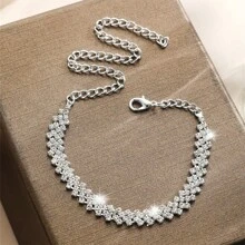 1pc Eye-Catching Rhinestone Foot Chain, Sexy Versatile Sparkling Beach Jewelry Accessory - Multi-layer - View 4