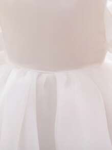 Young Girl Crew Neck Short Puff Sleeve Glamorous Princess Dress - White - View 5